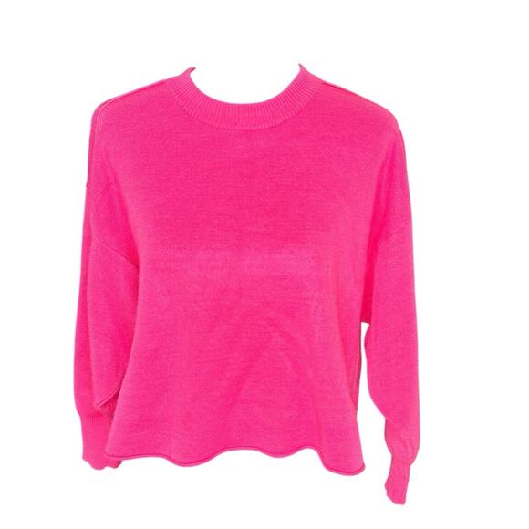 Lumiere Women's sz Large Hot Pink Bright Cropped Sweater Mock Neck Long Sleeve - Picture 1 of 8